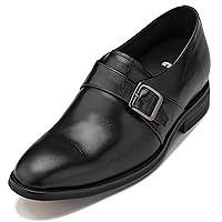 CALTO Men's Invisible Height Increasing Elevator Shoes - Leather Slip-on Monk-Strap Dress Loafers - 2.8 Inches Taller