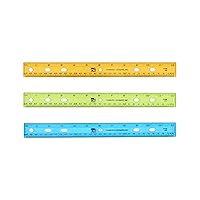 Charles Leonard Plastic Ruler, Double Bevel, 12 Inches, Translucent Assorted Colors, 36-Pack (77336)