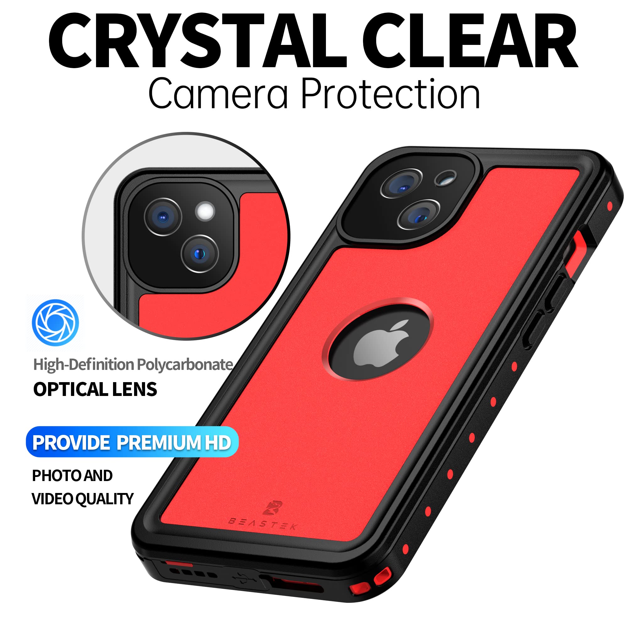 for Apple iPhone 13 Mini Waterproof Case, BEASTEK NRE Series, Shockproof Underwater IP68 Case, with Built-in Screen Protector Full Body Rugged Protective Cover, for iPhone 13 Mini 5.4 inch (Red)