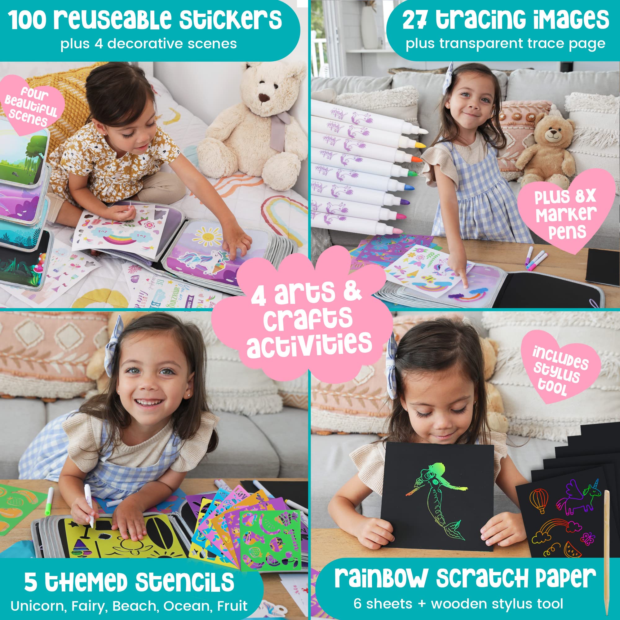 Unicorn Gifts for Girls - DIY Terrarium Craft Kit Plus + Erasable Doodle Book Set - with Bonus Unicorn Charm Bracelet