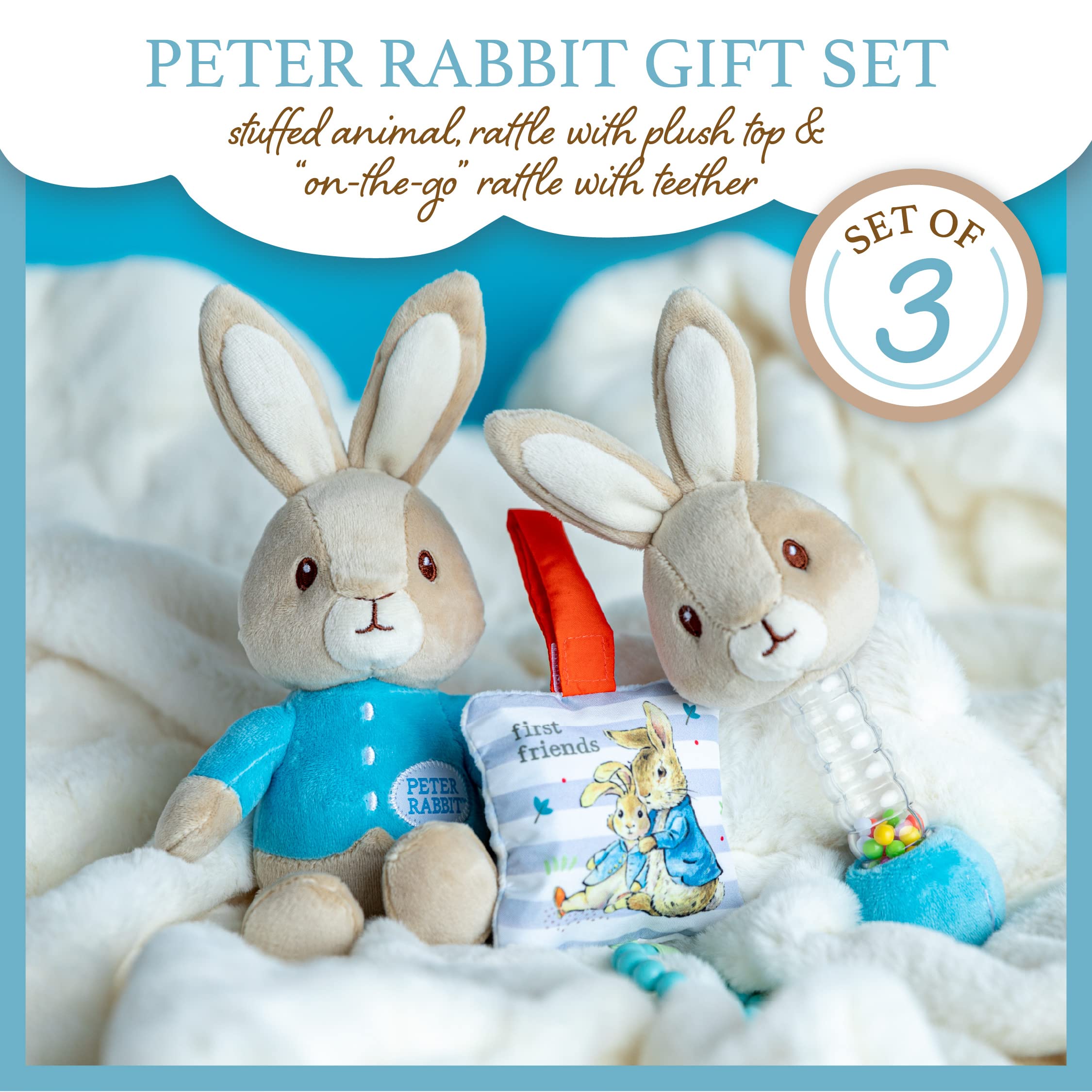 KIDS PREFERRED Beatrix Potter Peter Rabbit Gift Set with Stuffed Animal, Rattle, and Teether