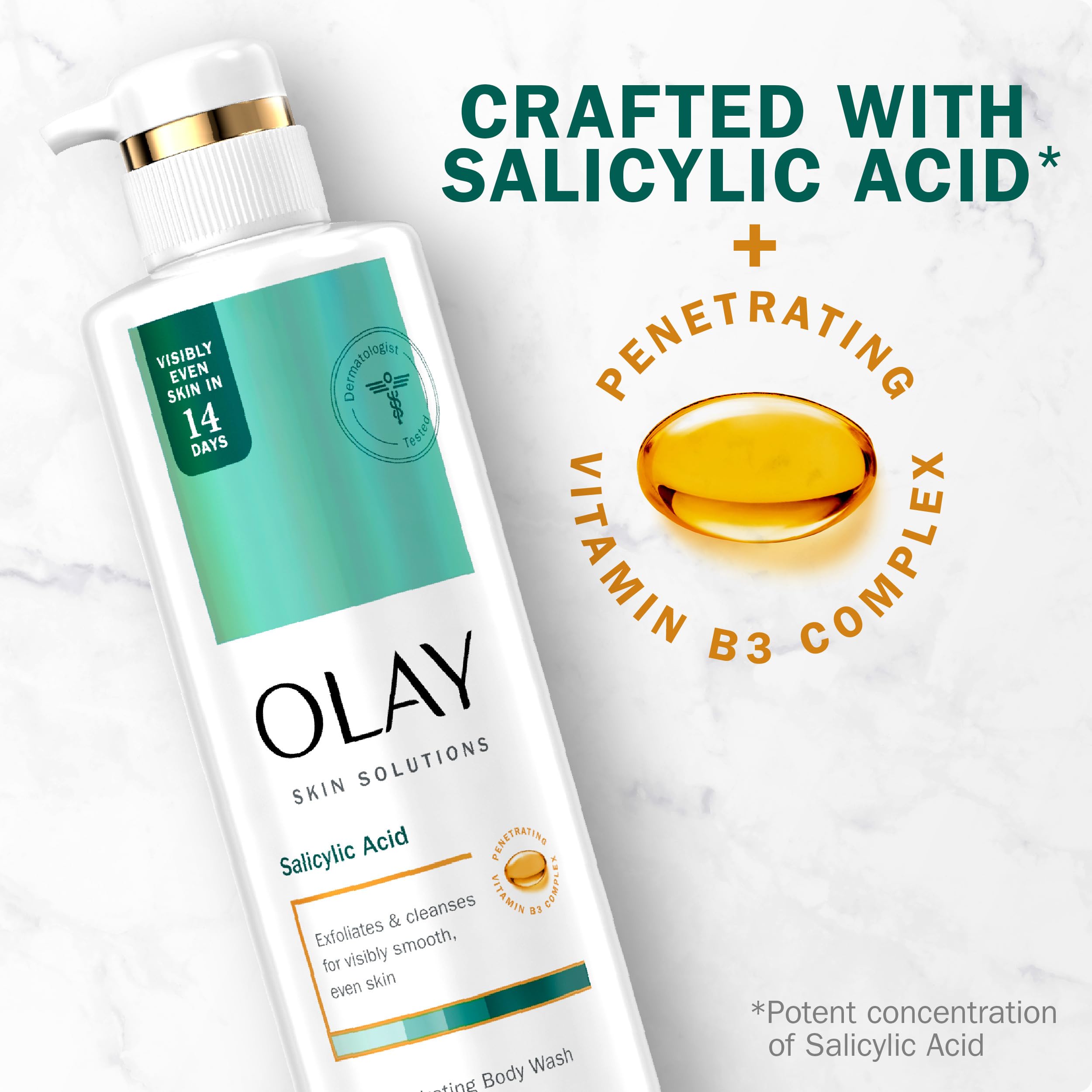 Olay Skin Solutions Hydrating Body Wash for Women with Salicylic Acid, 17.9 fl oz (Pack of 4)