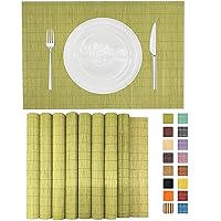 ANDSTAR Set of 8 Pcs Bamboo Placemats Sushi Rolling Mat Japanese Style Natural Anti-Slip Bamboo Placemats Washable Heat-Resistant Table Mats for Dining Room and Kitchen（Green）