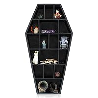 Curio Coffin Shelf - Wooden Goth Decor for Display or Storage of Shot Glasses, Mini Figures, Rocks, and More - 18.5 by 9.75 by 2.75 Inches
