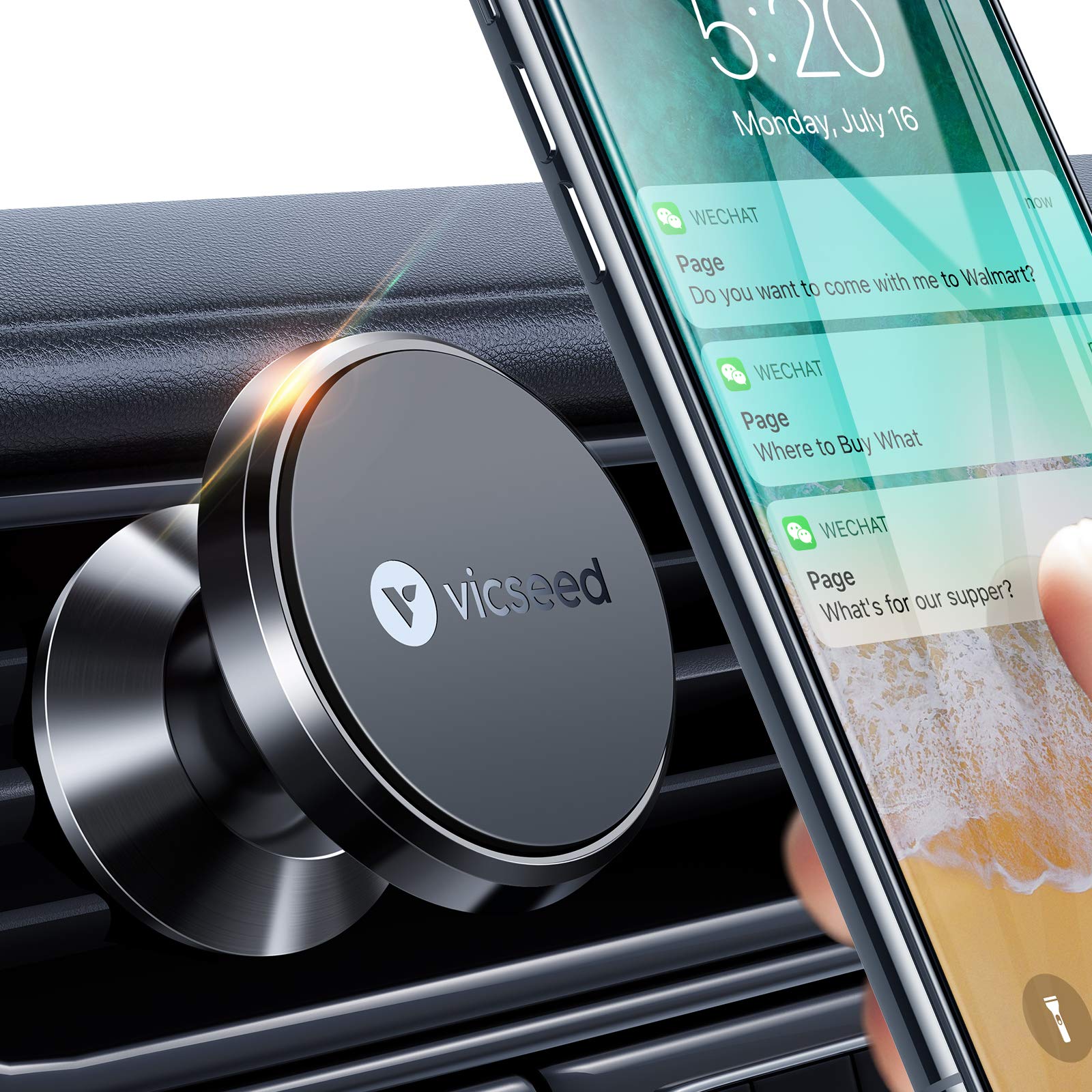 VICSEED Dainty Magnetic Phone Holder for Car - Strong Power Magnetic Phone Car Mount Integrated Cast-Iron Vent Phone Magnet for Car Vent Phone Mount 360° Rotation Fit for All Cell Phones, Cases