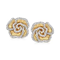 Ross-Simons 0.20 ct. t.w. Diamond Flower Earrings in 18kt Gold Over Sterling