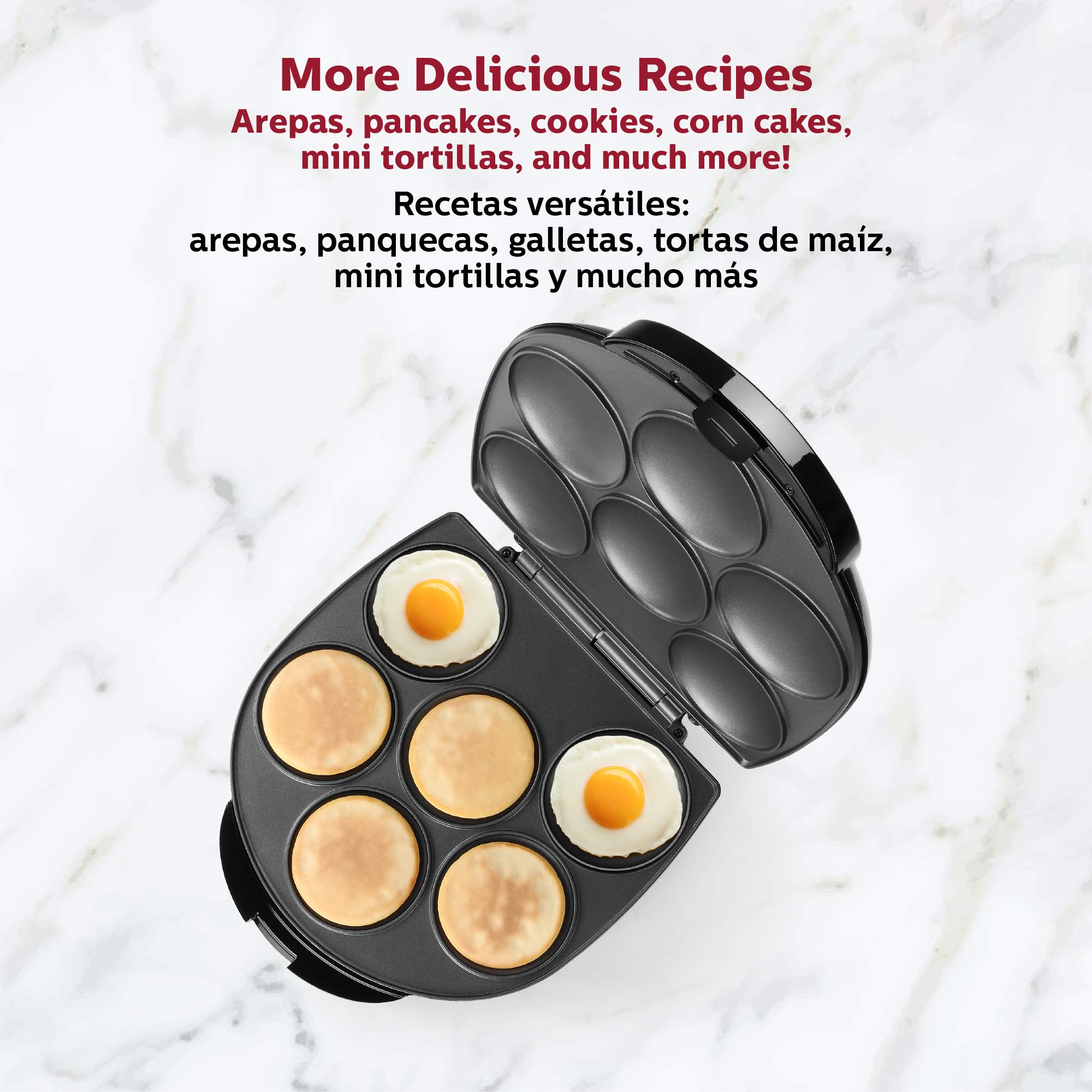 Holstein Housewares Arepa Maker - Non-Stick 6-Section Multi-Food Maker - Make Delicious Arepas, Pancakes, Corncakes, Tosti Arepa - Easy-to-Use - 6-PC - Black