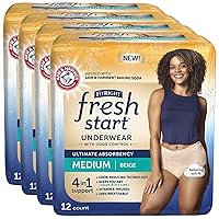 FitRight Fresh Start Incontinence and Postpartum Underwear for Women, Medium, Beige (48 Count) Ultimate Absorbency, Disposable Underwear with The Odor-Control Power of ARM & HAMMER