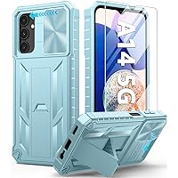 FNTCASE Case for Samsung Galaxy A14 5G: Military Grade Drop Proof Protection Rugged Protective A14 Cell Phone Cover with Built-in Kickstand & Slide - Shockproof TPU Textured Tough Cases - Light Blue