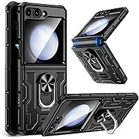 Caka for Z Flip 5 Case, Galaxy Z Flip 5 Case with Screen Protector & Hinge Protection & 360°Rotate Ring Stand, Full Body Protective Case for Samsung Galaxy Z Flip 5 2023-Black