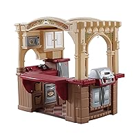 Step2 Grand Walk-In Kitchen & Grill for Kids, Indoor/Outdoor Playset, Ages 2+ Years Old, 103 Piece Toy Accessory Set, Easy Assembly, Brown/Tan Maroon