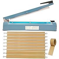 Impulse Heat Sealer 16 Inch Mylar Bag Sealer Heat Seal Machine, 110v Manual Heat Sealer for Plastic/Poly/Cookie Bags, 8 Replacement Parts & Teflon Cloth Strip(2 Round Cutter Lines Included)