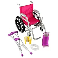 Click N' Play Doll Medical Play Set,5 Piece Set,Wheelchair,Crutches,Bandage,Leg/Arm Cast, Perfect For 18 Inch Dolls,Pink & Purple