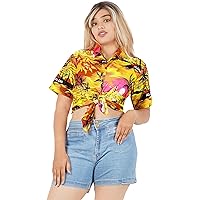 LA LEELA Hawaiian Shirts Womens Holidays Summer Short-Sleeve Blouses Button Down Tops Vacation Beach Shirt for Women