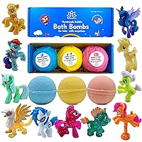 Bath Bombs for Girls Surprise - 3 Natural Handmade Bath Bombs for Kids with Pony Toys Inside - Cool Surprises for Girls, Boys, Teens - Handmade in USA
