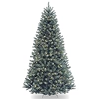 National Tree Company Pre-Lit Artificial Full Christmas Tree, Blue, North Valley Spruce, White Lights, Includes Stand, 7.5 Feet
