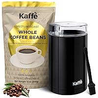 Kaffe Electric Coffee Grinder (3.5oz) & Medium Roast Coffee Beans (12oz) w/Cleaning Brush - Stainless Steel Blade Coffee Grinder for Home Use - 100% Arabica Coffee Beans from Colombia - Coffee Gifts