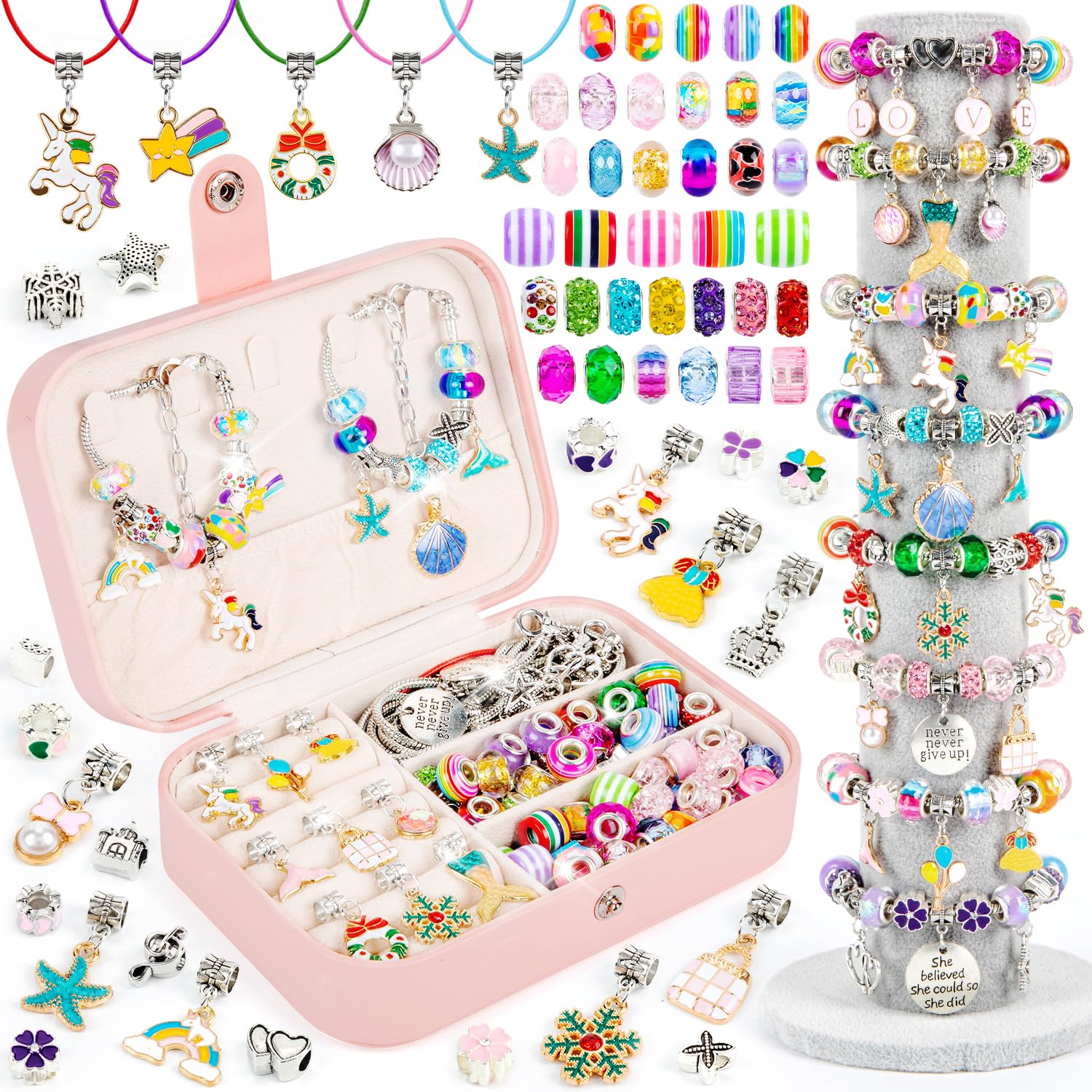 Sofier Charm Bracelet Making Kit for Girls Jewelry Box Jewelry Making Kit Gifts for Girls 4-12 Kids DIY Craft Toys Birthday Christmas