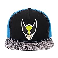 Marvel X-Men Baseball Hat, Wolverine Adjustable Flat Brim Snapback Hat, Black, One Size