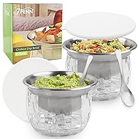 7Penn Shrimp Cocktail Serving Dish 2 Pack - 25 Ounce Stainless Steel Chilled Condiment Server with Lid and Spoons - Acrylic Cold Food Buffet Server with Ice Chamber for Hosting and Entertaining