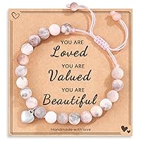 Mothers Day Graduatino Gifts for Girls Women | Natural Stone Heart Bracelet - Meaningful Inspirational Gifts with Message Card for Sister Friend Daughter Mom Girl Women