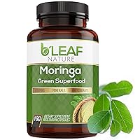 B’Leaf Nature Pure Organic Moringa Oleifera Leaf Powder Capsules 1000mg - Immune System & Energy Booster - Vegetarian Supplement for Healthy Living - 180 Capsules