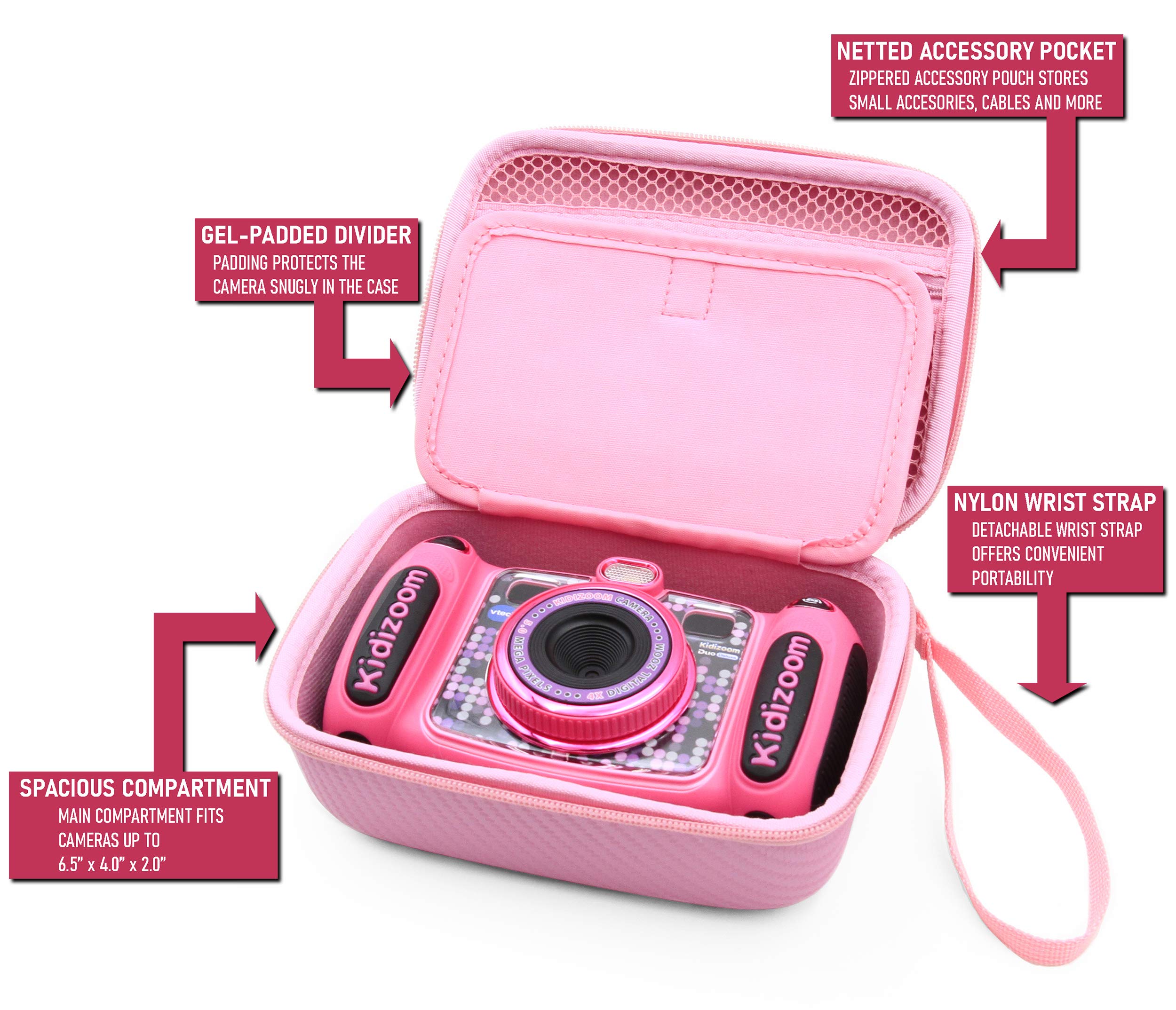 CASEMATIX Pink Camera Case Compatible with Kidizoom Camera Pix Plus , Dragon Touch Instant Print Camera and Camera Toy Accessories - Includes Case Only