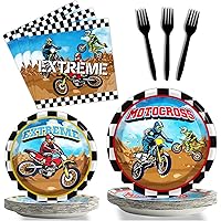 96 Pcs Dirt Bike Party Plates and Napkins Party Supplies Motorcycle Theme Party Tableware Set Motocross Dirt Bike Party Decorations Favors for Boys' Birthday Baby Shower Serves 24