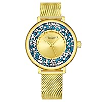 Stuhrling Original Womens Watches with Mother of Pearl Dial with Crystal Flower Ring - Analog Dress Watch 995 Lily Wrist Watches for Women - Ladies Watch Collection