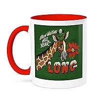 3dRose Cartoon Giraffe Wearing Stocking Hat with Holly Christmas Greeting - Mugs (mug_172729_10)