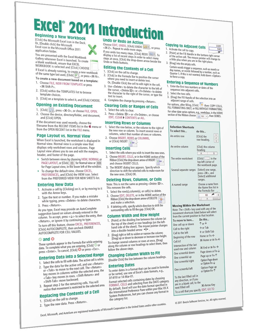 Excel 2011 for Mac: Introduction Quick Reference Guide (Cheat Sheet of Instructions, Tips & Shortcuts - Laminated Cards)