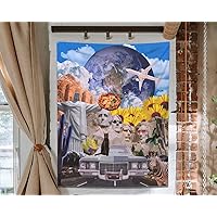 QGHOT Funny Postmodern Art Tapestry Animal Tapestries Cultural Diversity Tapestry Wall Hanging World History Wall Art for Travel Enthusiast Art Collector Connoisseur Geography Educator (78.7