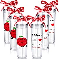 6 Pcs Teacher Appreciation Tumblers Bulk Teacher Gifts 16 oz Clear Acrylic Skinny Tumblers with Straw, Lid and Wide Ribbon Plastic Cups Clear Water Bottle for Teachers Grad Birthday Gifts