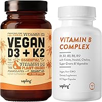 sapling Vegan Vitamin D3 + K2 & Vitamin B Complex Bundle - 4000 IU Vitamin D3 and 100mcg Vitamin K2 as Mk7, Essential B Vitamins with Whole Food Blend, B1, B2, B3, B5, B6, B7, Folate