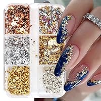 6 Colors Holographic Nail Foil Glitter Flakes, Irregular 3D Sparkly Aluminum Foil Flake Gold Silver Colorful Nail Art Design Glitter Flakes Confetti Acrylic Nail Art Supplies for Women DIY Nails