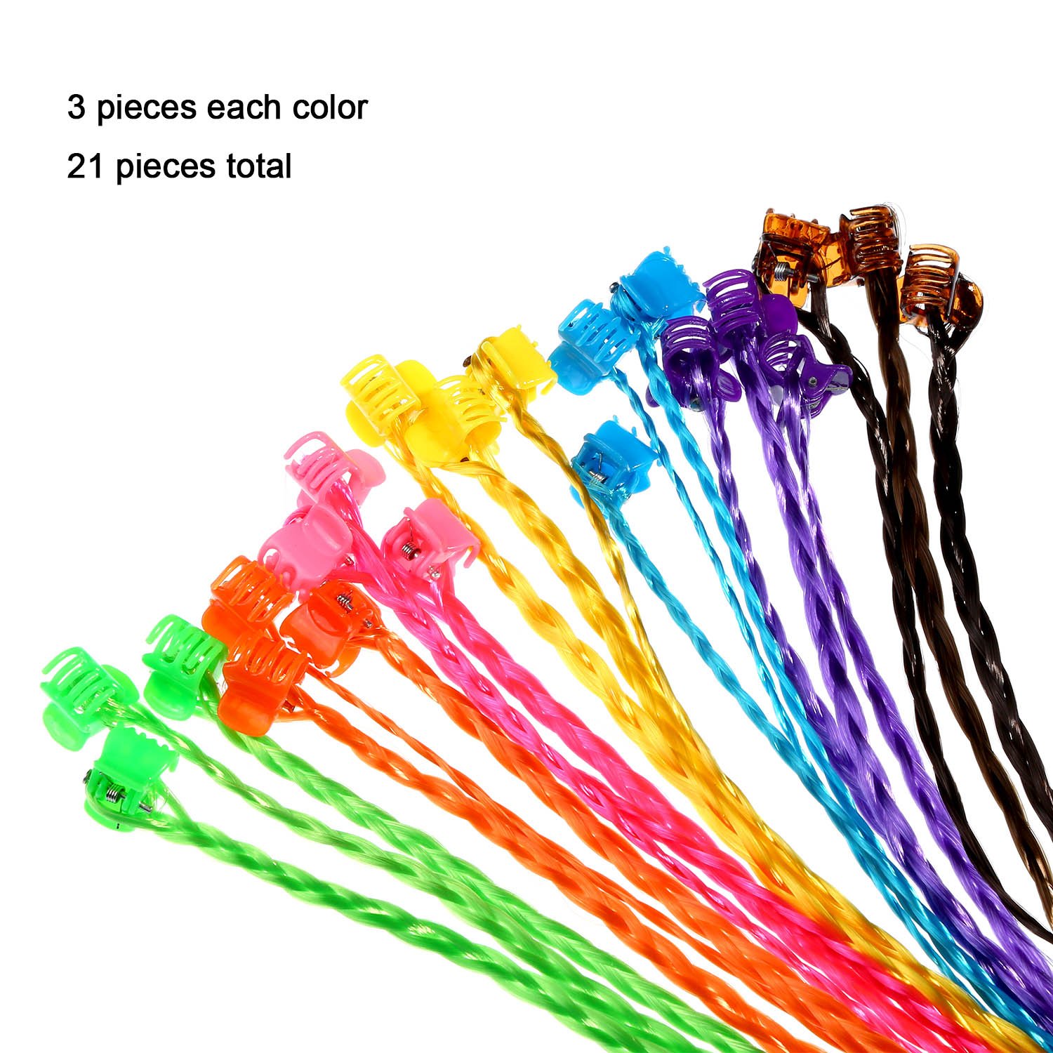 Bememo 21 Pieces Colored Braids Hair Extensions with Clip Snaps Rainbow Braided Kids Hair Extensions Hair Accessories for Children Performance Kids Girls Halloween Cosplay Party Dress up()
