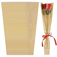 50Pcs Single Rose Sleeve Flower Wrapping Bags Kraft Paper Flower Wrapping Paper Single Floral Sleeves Flower Rose Bouquet Wrapping Sleeves Flower Wrap Bags for Mother's Day Wedding Bouquet Valentine's Gifts(Brown)