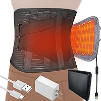 Heated Back Brace for Lower Back Pain Relief Women Men; Cordless Heating Waist Belt Wrap Operated by Rechargeable Battery; Far Infrared Heat Therapy for Herniated Disc, Sciatica, Scoliosis (Black, L)