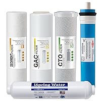 iSpring F5-100US Universal 5-Stage Reverse Osmosis 1-Year Replacement Water Filter Pack Set with 100 GPD RO Membrane Cartridge, 10