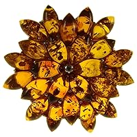 BALTIC AMBER AND STERLING SILVER 925 DESIGNER COGNAC FLOWER LEAF BROOCH PIN JEWELLERY JEWELRY
