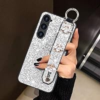 Guppy Compatible with Samsung Galaxy S23 Plus Bling Stand Holder Case, Luxury Sparkle Bling Protector Cover with Stand Holder Hand Strap,Glitter Cute Bee Wrist Strap Kickstand Phone Case