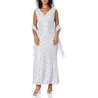 Alex Evenings Women's Long Sleeveless Fit and Flare Dress with V Neckline