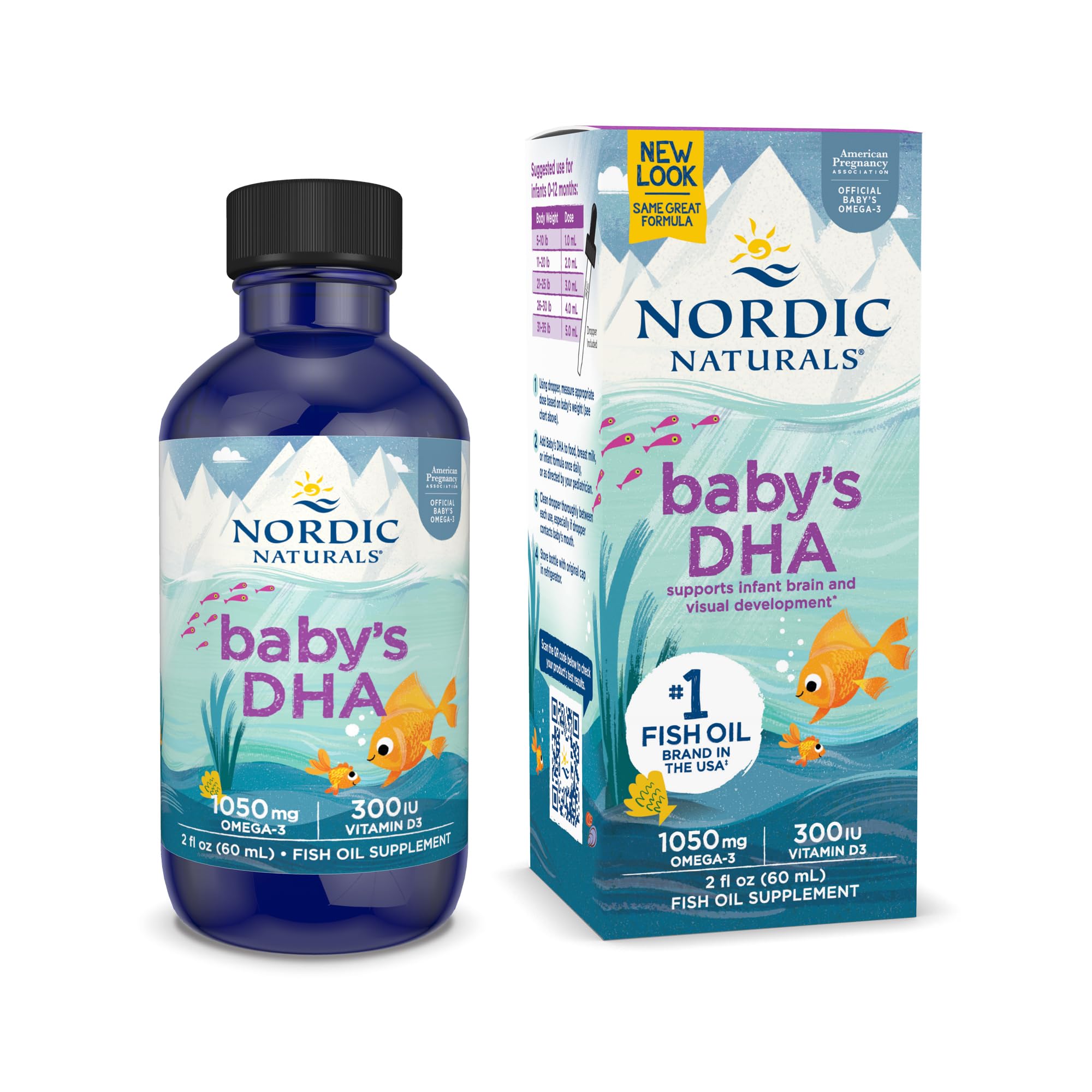 Nordic Naturals Baby’s DHA, Unflavored - 2 oz - 1050 mg Omega-3 + 300 IU Vitamin D3 - Supports Brain, Vision & Nervous System Development in Babies - Non-GMO - 12 Servings