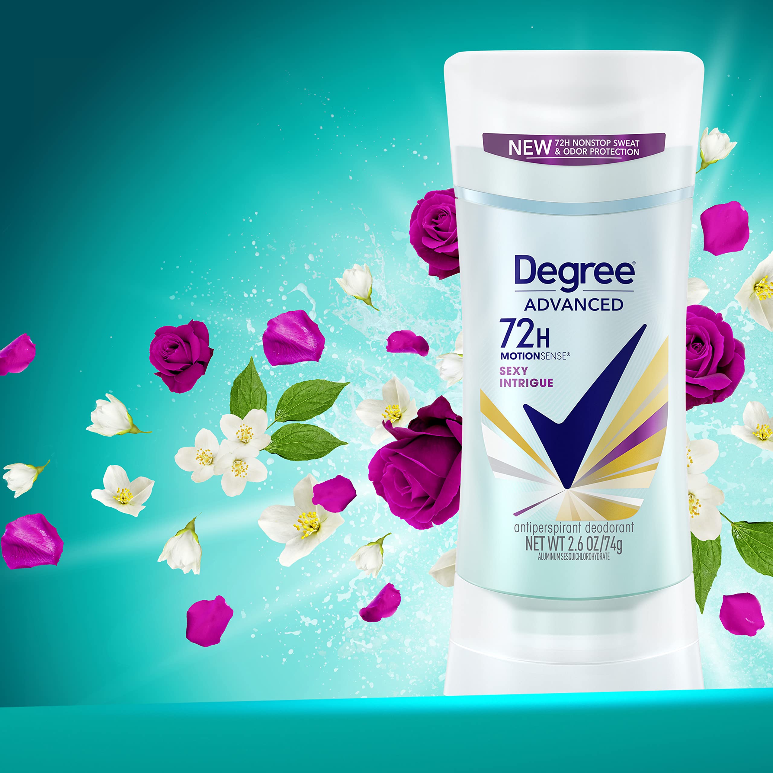 Degree Advanced MotionSense Antiperspirant Deodorant 72-Hour Sweat And Odor Protection Sexy Intrigue Antiperspirant Deodorant For Women With MotionSense Technology, 2.6 Ounce (Pack of 4)