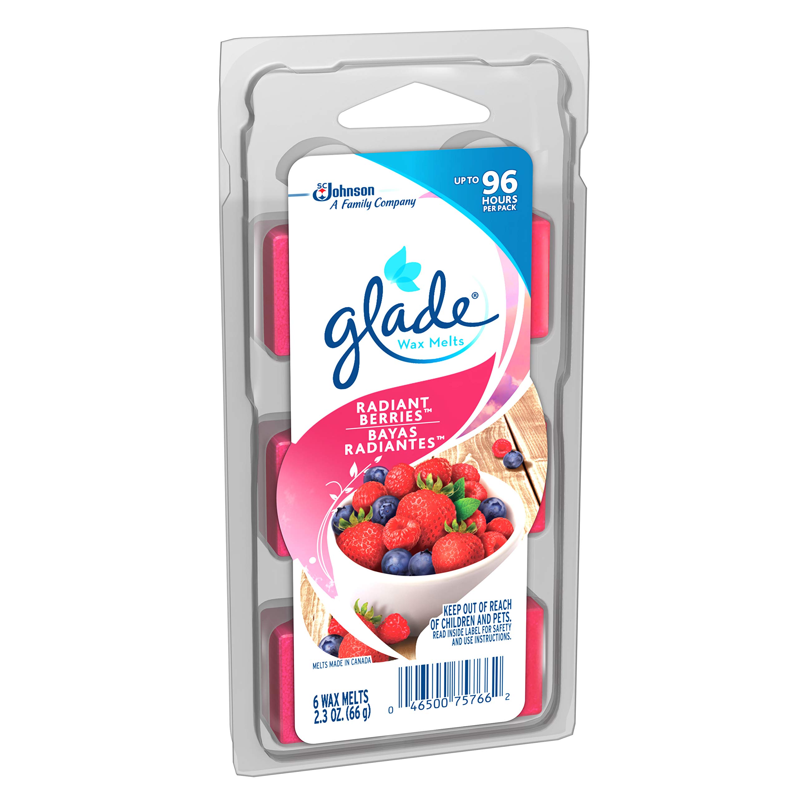 Glade Wax Melts Air Freshener, Scented Candles with Essential Oils for Home and Bathroom, Radiant Berries, 6 Count
