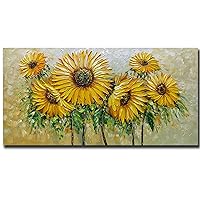 AZAVY ART,24X48 Inch Hand Painted Knife Painting Wall Art Textured Sunflower Oil Painting Abstract Colorful Flower Artwork Canvas Paintings Stretched and Framed Ready to Hang