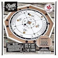 Family Games America Rustik: 3-in-1 Deluxe Crokinole, Checkers & Chess - 3 Classic Strategy Games, Wooden Playing Board & Components, Family Ages 6+, 2-4 Players