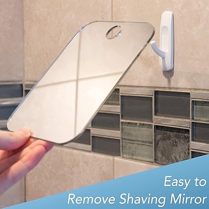 The Shave Well Company Deluxe Anti-Fog Shaving Mirror | Fogless Bathroom Shower Mirror with Handheld Option for Men and Women | Hanging Shower Mirror Includes Long-Lasting Removable Adhesive Hook