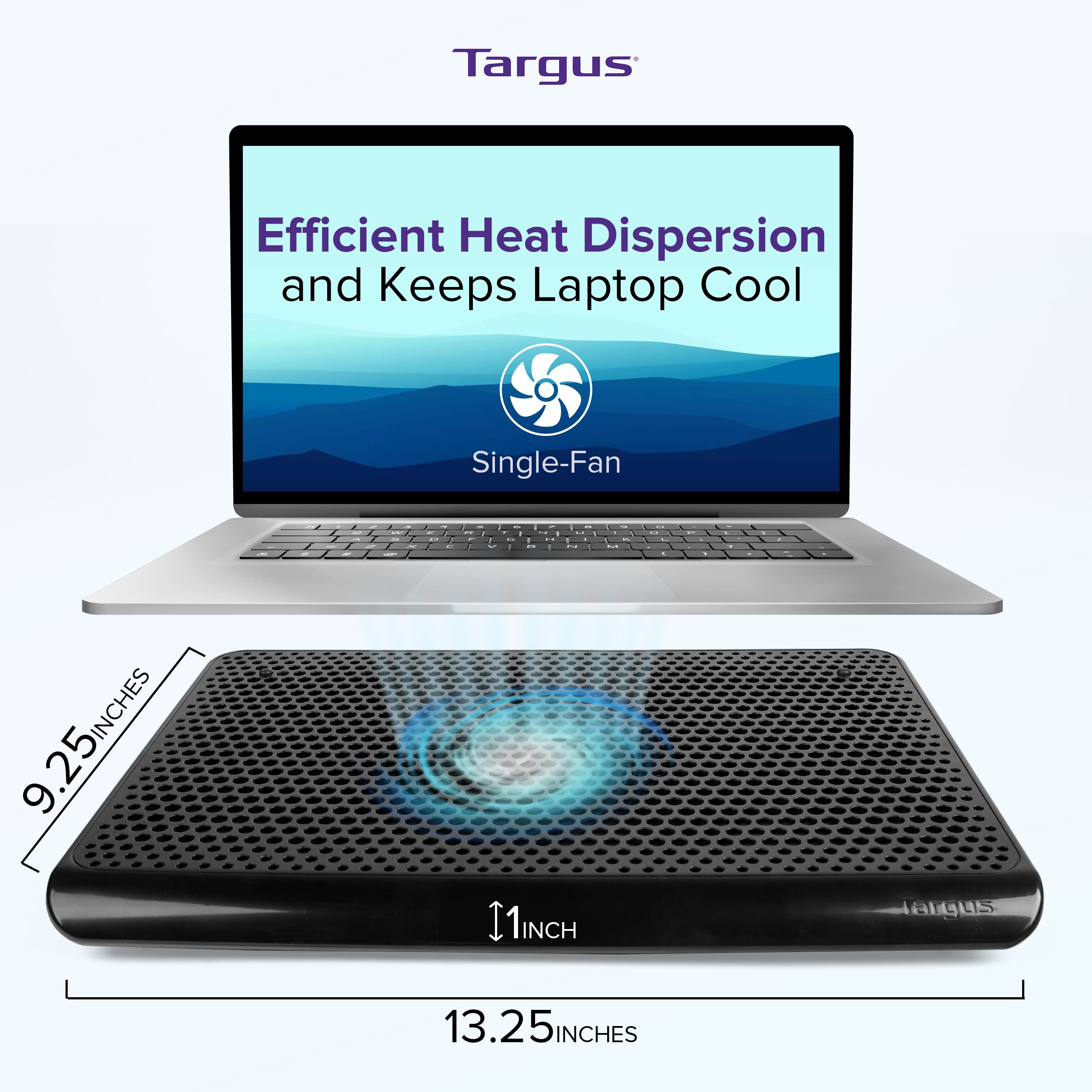 Targus Single Fan Laptop Cooling Pad, Laptop Cooling Stand For Laptops Up To 16 Inches; Laptop Cooling Pad For 15.6 inch Macbook/PC Gaming Or Work Laptop Cooling Pads & External Fans, Black (AWE69US)