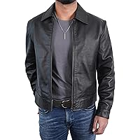 Polo Collar Premium Leather Jacket Men - Vintage Style Everyday Wear Real Lambskin Mens Leather Jacket